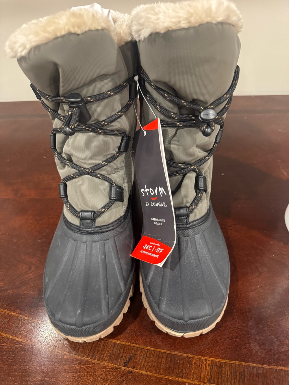 Storm by Cougar Women's Gray and Black Winter Rain Boots with Faux Fur Trim (8)